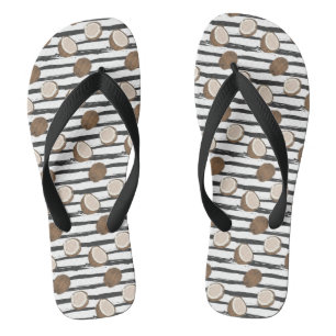 Coconuts on Grunge Stripes Pattern Flip Flops