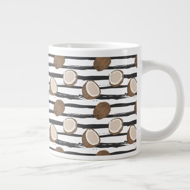 Coconuts on Grunge Stripes Pattern Giant Coffee Mug (Right)