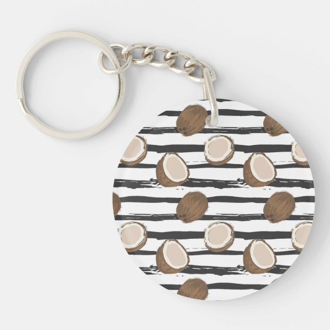 Coconuts on Grunge Stripes Pattern Keychain (Front)