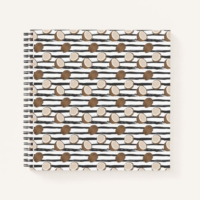 Coconuts on Grunge Stripes Pattern Notebook (Front)