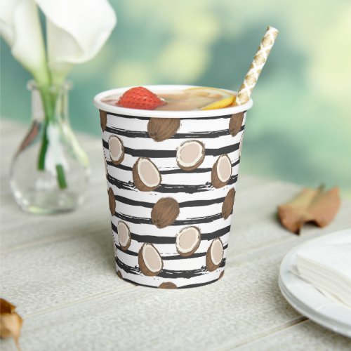 Coconuts on Grunge Stripes Pattern Paper Cups