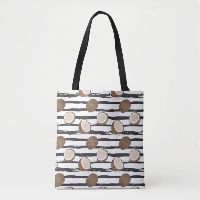 Coconuts on Grunge Stripes Pattern Tote Bag (Front)