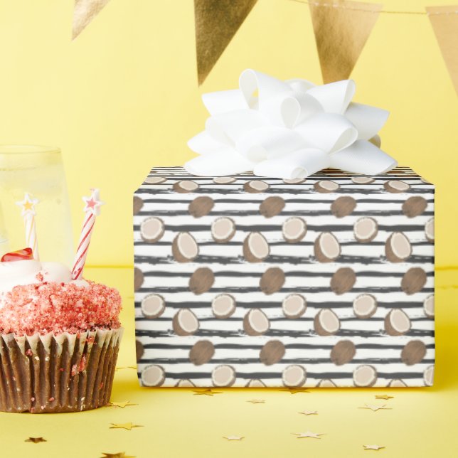 Coconuts on Grunge Stripes Pattern Wrapping Paper (Birthday Party)