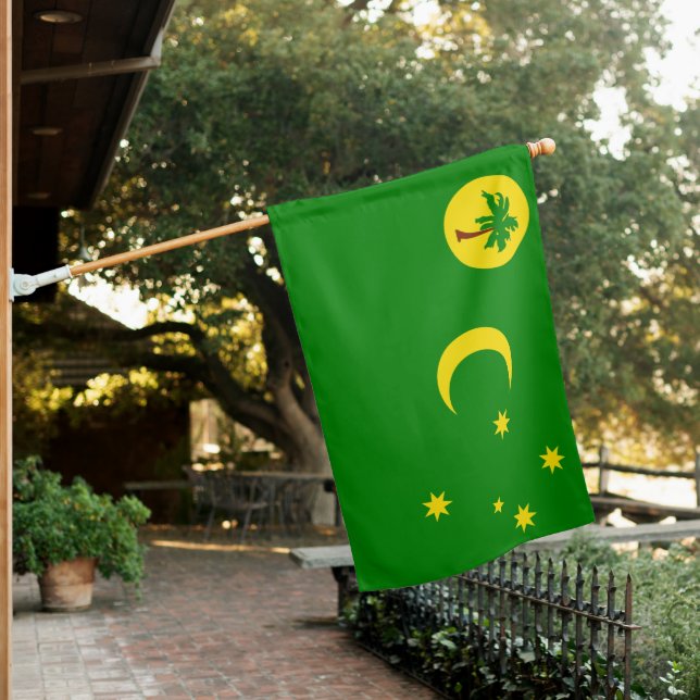 Cocos (Keeling) Islands Flag: Tropical Emblem of S House Flag (In SItu)
