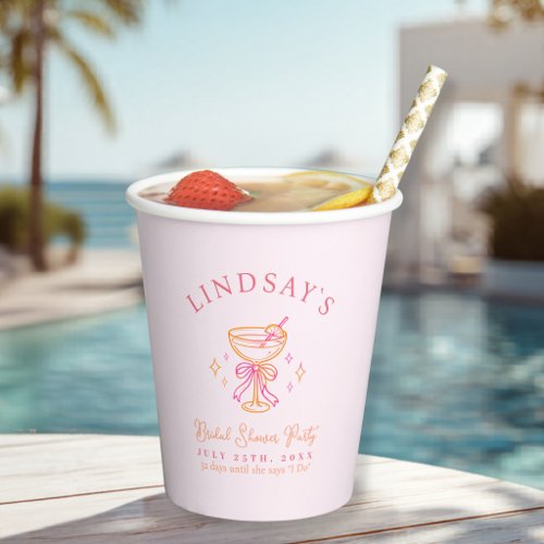 Coctail Bridal Shower Pink Paper Cups