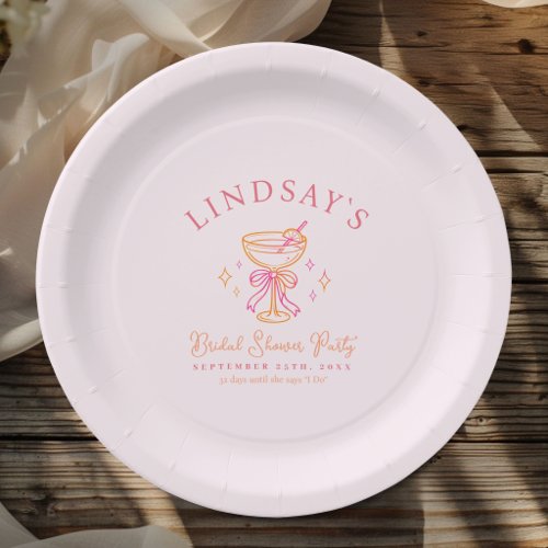 Coctail Bridal Shower Pink Paper Plates