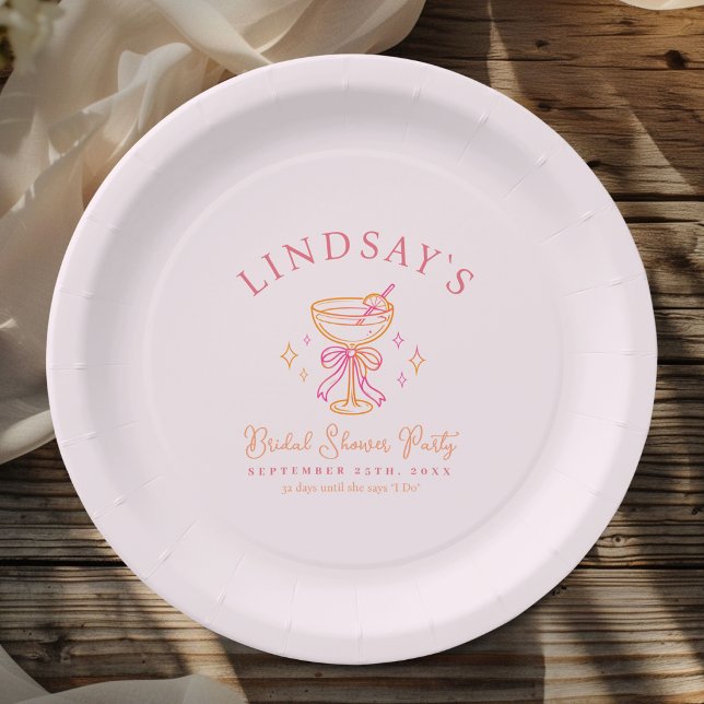Coctail Bridal Shower Pink Paper Plates (Coctail Bridal Shower Paper Plates)