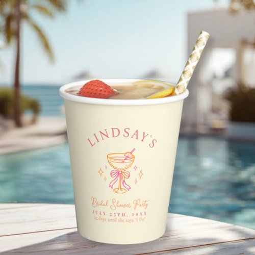 Coctail Bridal Shower Yellow Paper Cups