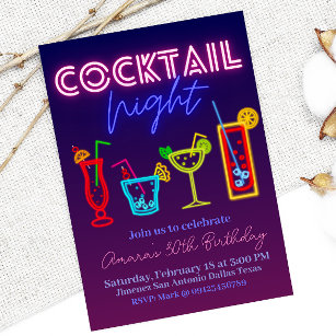 Coctail Night - Neon Drink  Invitation