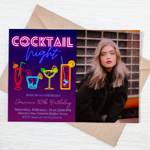 Coctail Night - Neon with Picture Invitation