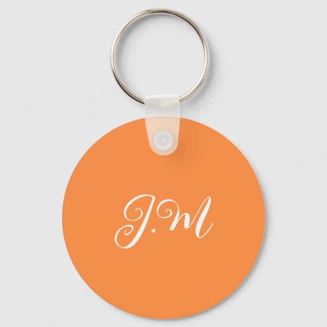 Coctail Party Orange solid color monogram initials Keychain (Front)