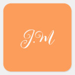 Coctail Party Orange solid color monogram initials Square Sticker