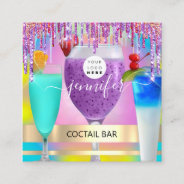 Coctail Pub Wine Restaurant Logo Holographic Drink Square Business Card at Zazzle