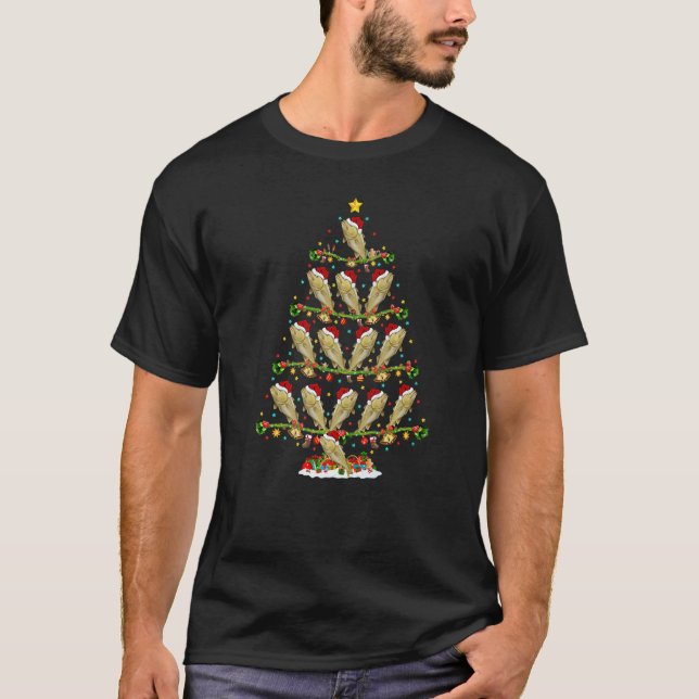 Cod Fish  Lights Xmas Santa Cod Fish Christmas Tre T-Shirt (Front)