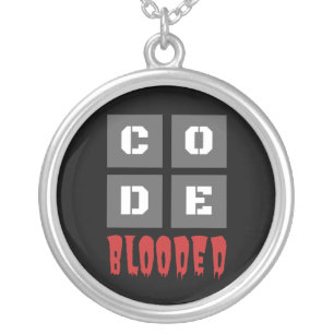 CODE Blooded Coded Computer Programmer Funny Silver Plated Necklace
