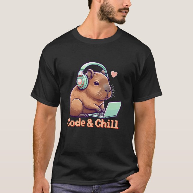 Code Chill Cute Capybara Coding Geek Girl Capybara T-Shirt (Front)