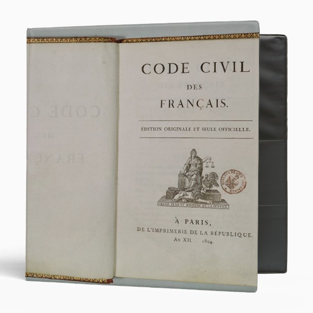 Code Civil, open at the titlepage, 1804 Binder (Front/Inside)