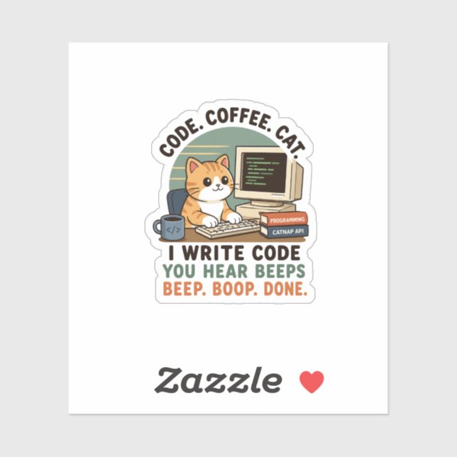 Code Coffee Cat Programmer Humor Illustration Sticker (Sheet)