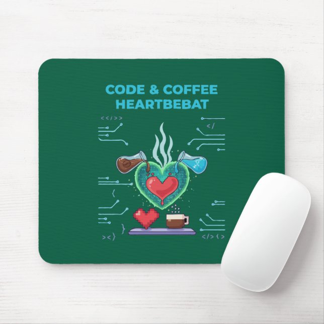 Code & Coffee Heartbeat | Funny Geek Programmer   Mouse Pad (With Mouse)