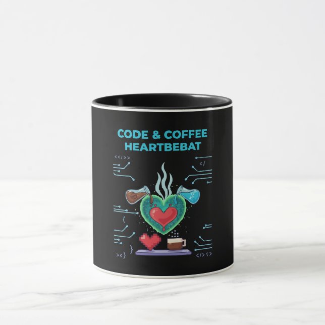 Code & Coffee Heartbeat | Funny Geek Programmer   Mug (Center)