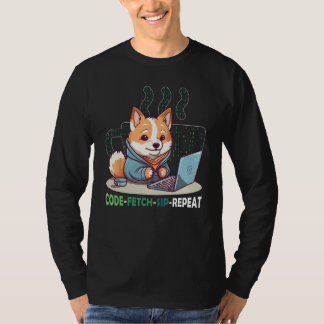 Code Fetch Sip Repeat Coffee Binary Shiba Inu Prog T-Shirt