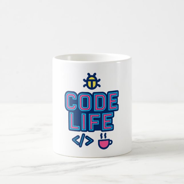 CODE LIFE Mug – For Programmers Who Debug Coffee  (Center)