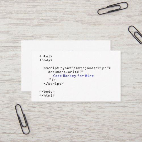 Code Monkey Javascript Business Cards