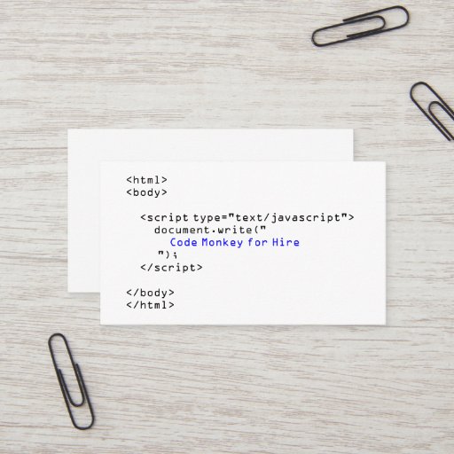 Customizable Code Monkey Javascript Business Cards