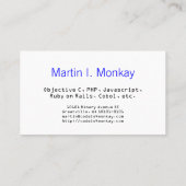 Code Monkey Javascript Business Card (Back)