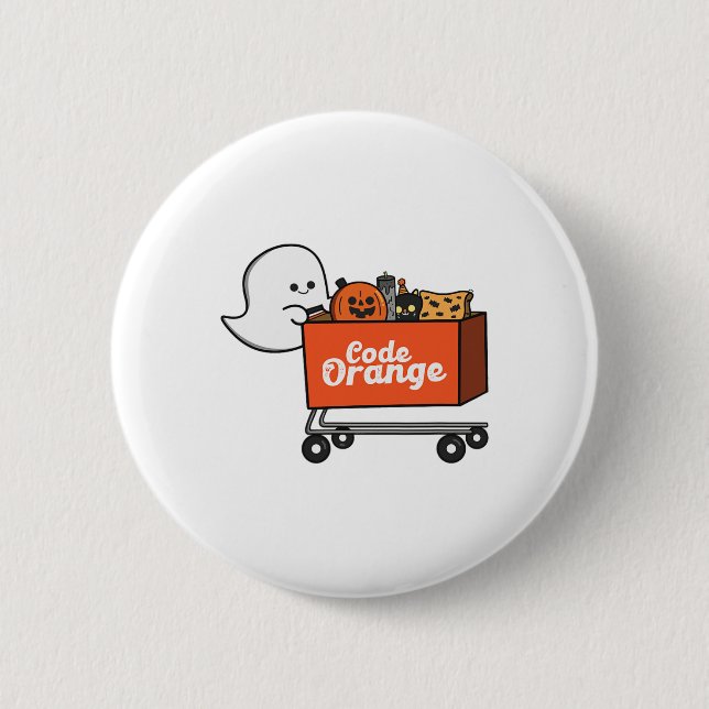 Code Orange Cute Ghost Shopping Halloween Ghost Mo Button (Front)