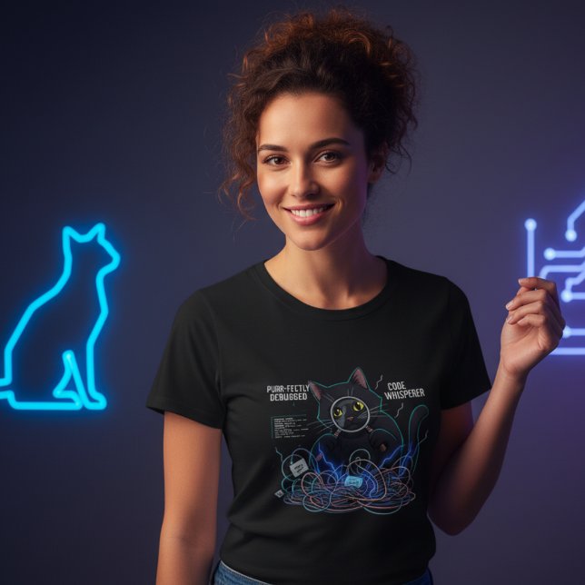 Code Whisperer Developer Cat Women's Black T-shirt (Code AND Cat Whisperer)
