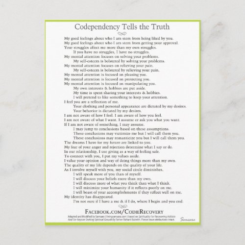 Codependency Tells the Truth Postcard