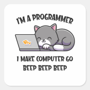 Coder Cat Programmer Funny Computer Scientist Square Sticker