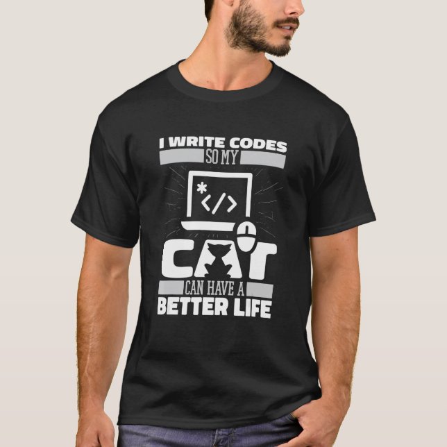 Coder Cat Software Engineer Developer Coding   Pro T-Shirt (Front)