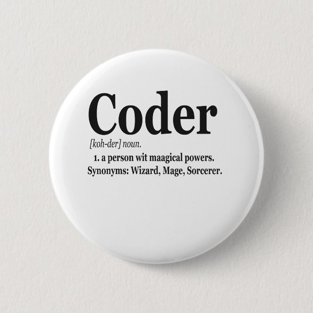 Coder Definition Funny Cute Computer Nerd Gift Button (Front)