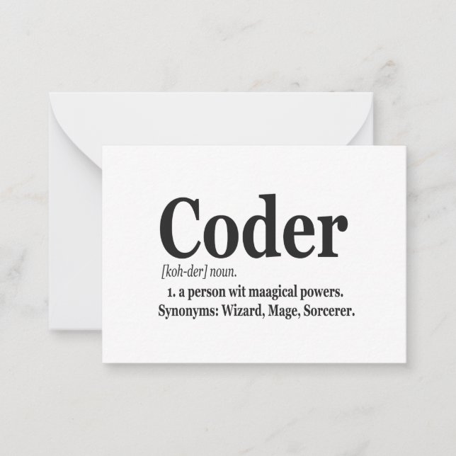 Coder Definition Funny Cute Computer Nerd Gift Note Card (Front)