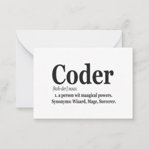 Coder Definition Funny Cute Computer Nerd Gift Note Card