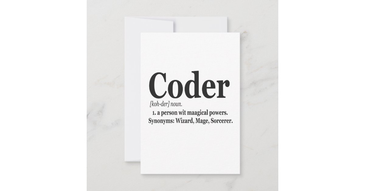 Coder Definition Funny Cute Computer Nerd Gift Thank You Card | Zazzle