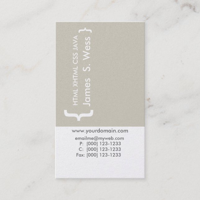 Coder Minimal CSS Computer Programmer Techie Business Card (Front)