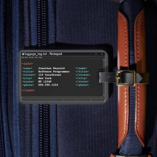 Coder Notepad Format Computer Programmer Dark Mode Luggage Tag