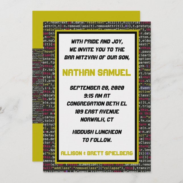 Coder's Party Bar Mitzvah Invitation (Front/Back)