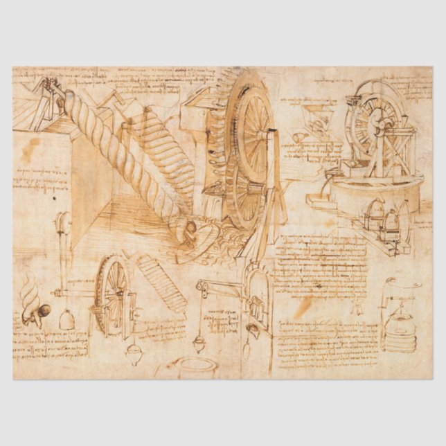 Codex Atlanticus, Hydraulic Machines by da Vinci Tissue Paper (Front)