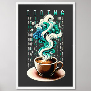 Coding Coffee Cup Binary Steam Geek Art Framed Art