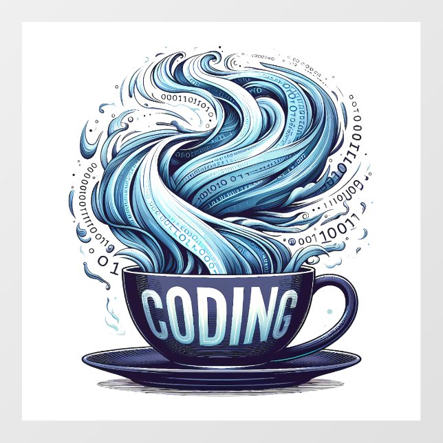 Coding Coffee Cup Binary Stream Floor Decals (Front)