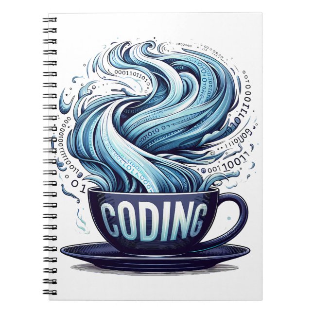Coding Coffee Cup Binary Stream Notebook (Front)