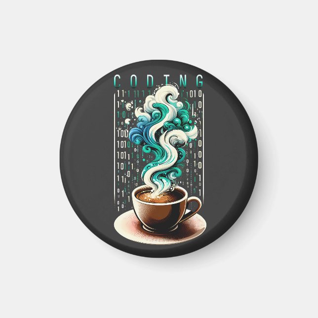 Coding & Coffee: Tech Enthusiast's Dream Art Magnet (Front)