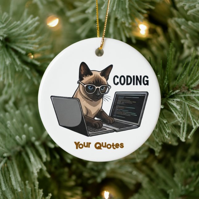 Coding Siamese Cat Cartoon Ceramic Ornament (Tree)