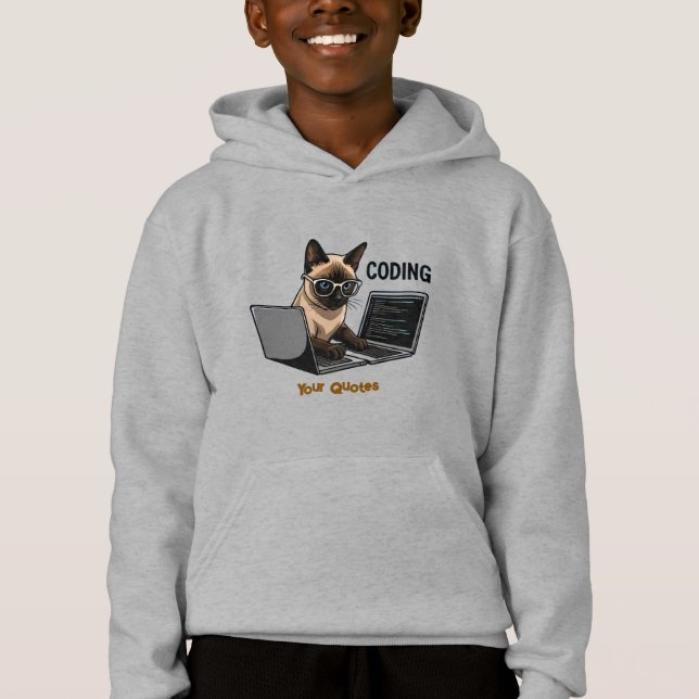 Coding Siamese Cat Cartoon Hoodie (Front)