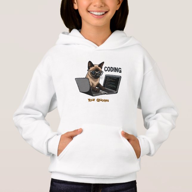 Coding Siamese Cat Cartoon Hoodie (Front)