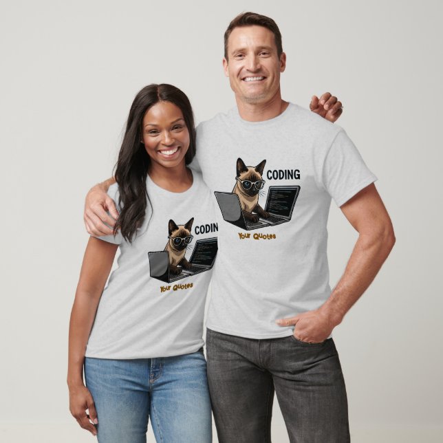 Coding Siamese Cat Cartoon T-Shirt (Unisex)
